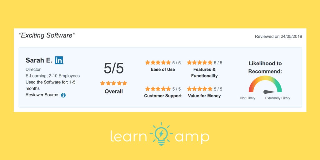 Learnamp's tweet photo. We love seeing how much you love our product! 😍To read more reviews about Learn Amp, go to: https://t.co/SSmXF7euTl #LXP #LMS #EmployeeSuccessPlatform https://t.co/wLo3lasVY1