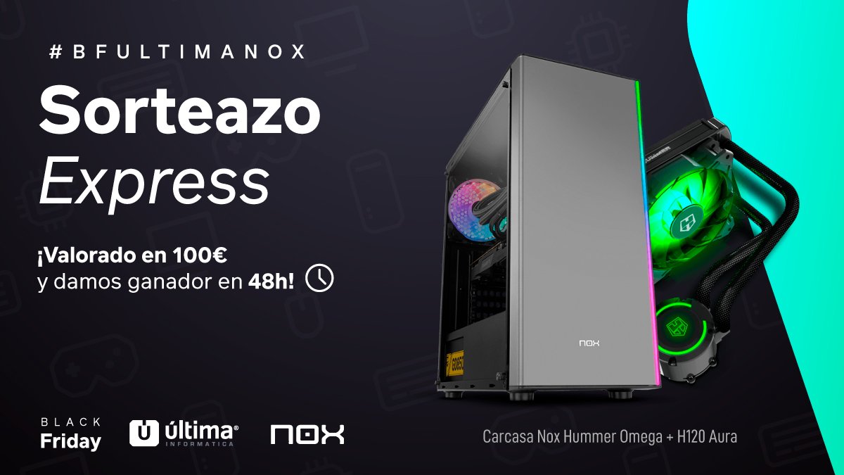 Ultima_Oficial's tweet photo. 🖥️ ¡SORTEAZO EXPRESS PACK @Nox_Xtreme_  ! 🖥️

Faltan 5 días para el Black Friday Última📦

👉Sigue a @Ultima_Oficial y @Nox_Xtreme_  
🗣️Menciona a un amigo con #BFUltimaNox
🔁RT al tweet

Ganador este Jueves 21 a las 23h 🇮🇨 

+info Black Friday 👉https://t.co/prx2us3jAx https://t.co/zpwvxjCAqh