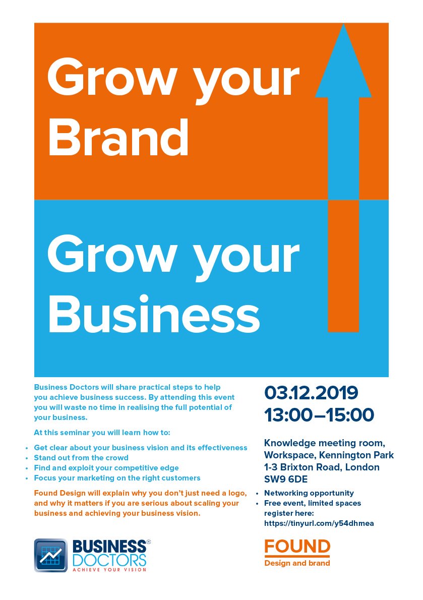 founddesignltd's tweet image. Why you don’t just need a #logo? Join Paul Spencer and @BizDocBromley,  Lawrence Wilson in two weeks, Tuesday (03.12.19) at @WSKennington, Kennington Park where we will discuss the ins and outs of #branding and why it matters for growth. tinyurl.com/y54dhmea
