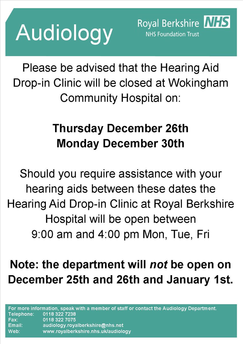 Hello all! With Christmas fast approaching (just over a month now!). Please have a look at the Christmas opening times for our drop-in repair clinics in all of our hospitals.