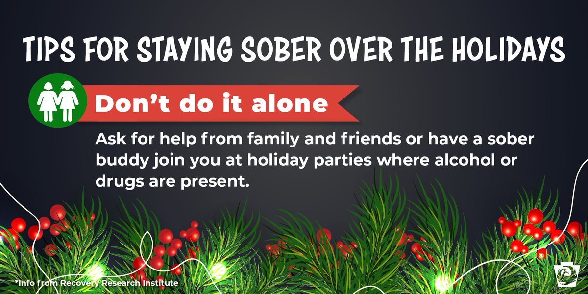 PADrugAlcohol's tweet image. Nervous about drugs or alcohol being present at a holiday gathering? Invite a sober friend to tag along for the festivities. You don&apos;t have to do it alone.