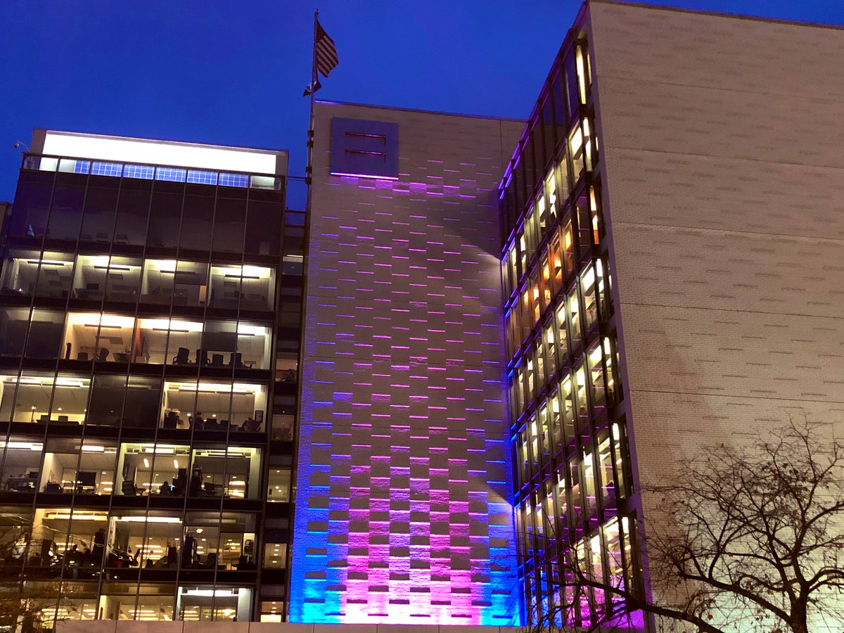 HRC illuminating HQ in trans colors in honor of trans week