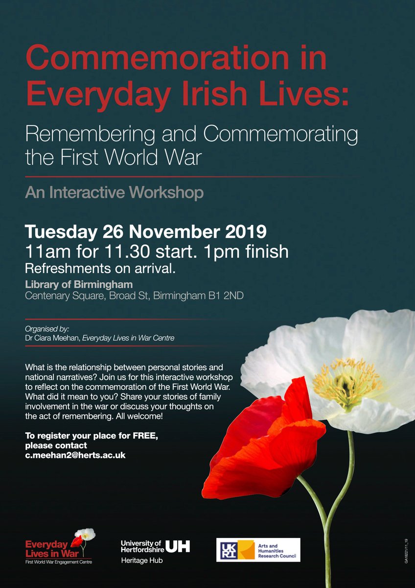 Irish Community Living in Birmingham!! Join us at <a href="/LibraryofBham/">LibraryofBirmingham</a> on Tuesday, 26 November for a workshop about WW1 and commemoration. All welcome!