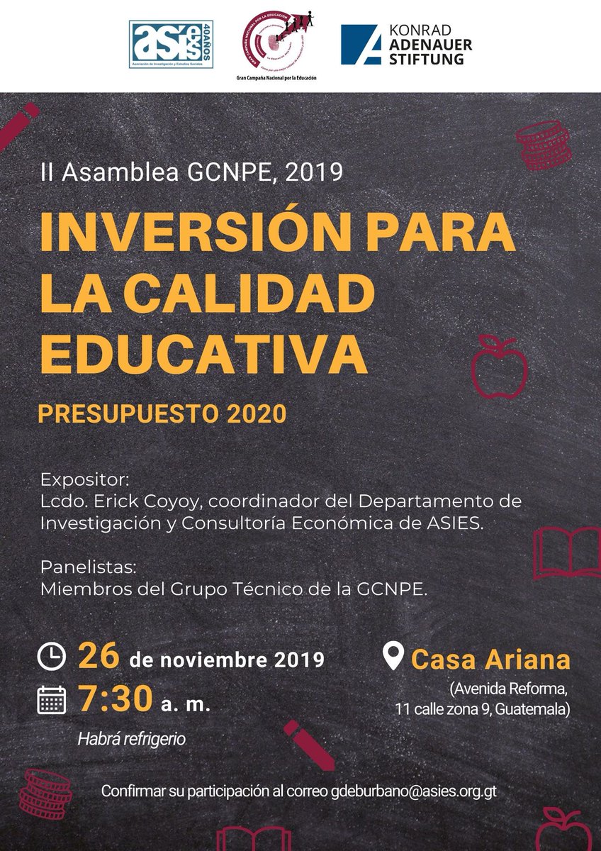 GCNPEGuate's tweet photo. ¿Cómo logramos que el dinero que se invierte en educación se transforme en mejor calidad educativa? 
Los esperamos en nuestra II Asamblea 2019, para conversar sobre los desafíos en este tema. https://t.co/jSeKDYRRWe