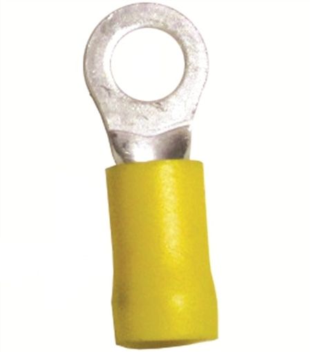 MajorElectronix's tweet image. This ring terminal from Hoffman Products has yellow vinyl insulation with a support sleeve to promote double crimping. It accepts 12-16 AWG wire and has a stud size of 6. Made from tin plated electrolytic copper. #RingTerminal buff.ly/332vs5k