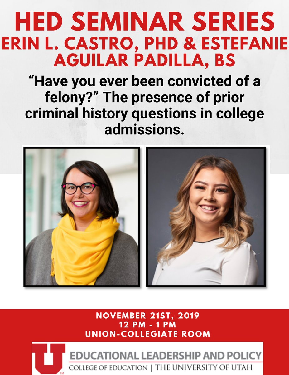 Join us this week as @Utah_PrisonEd co-Director, Dr. Erin Castro and @Estefanie801 share their research with us. We are lucky to get to learn from these rockstar scholars as they have been all over the country recently sharing their good work! #higheredinprison