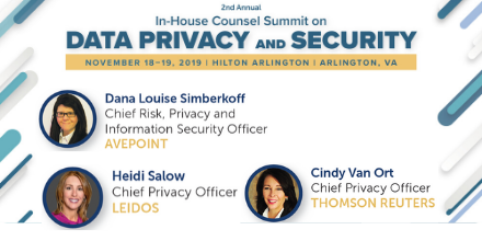 WCLegal's tweet photo. Get insight on changes they have made to comply with new data privacy and security requirements, from both a strategic and tactical standpoint. You will hear our speakers from @LeidosInc, @AvePoint_Inc, and @thomsonreuters. #PrivacyCounsel https://t.co/6bfhg2ctMf