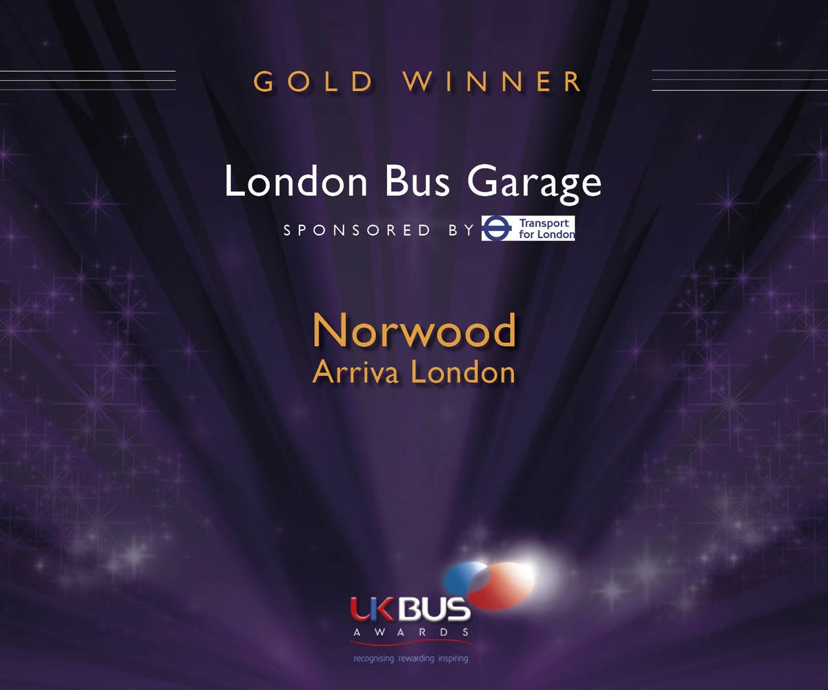 London Bus Garage of the Year, sponsored by @TfL The GOLD WINNER is Norwood @Arriva_London CONGRATULATIONS! #BusWins19