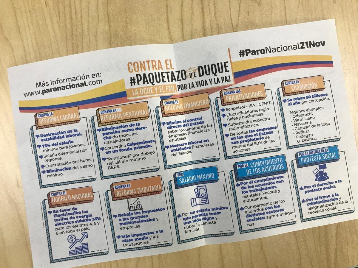 cutcolombia's tweet photo. Brutal represión del gobierno contra el paro. 

Denunciamos que han detenido 3 voluntarios del #ParoNacional21Nov que estaban distribuyendo el volante de las razones del paro. Toda la propaganda fue decomisada en el sector de Banderas en #Kennedy  
#DuqueContraElParo https://t.co/DsLNKqVsG2
