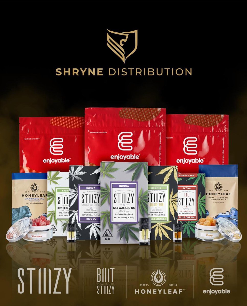 We are pleased to announce the arrival of Shryne Distribution, which will make us the exclusive distributor of our popular <a href="/STIIIZY/">STIIIZY</a> line of products in CA.

Shryne Distribution will carry #STIIIZY along with a full line-up of #CaliforniaCannabis. More: lnkd.in/gqR7Xiu