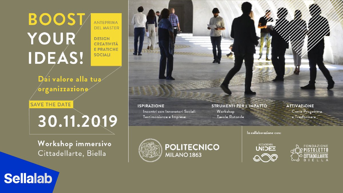 Crediamo che l’innovazione passi dalla capacità di creare il futuro attraverso gli impatti generati sulla società. Con piacere vi segnaliamo “Boost your ideas!”, l’evento del nostro partner <a href="/_cittadellarte/">Cittadellarte</a> che si terrà il 30/11 a Biella. Iscriviti ora👉bit.ly/BoostYourIdeas