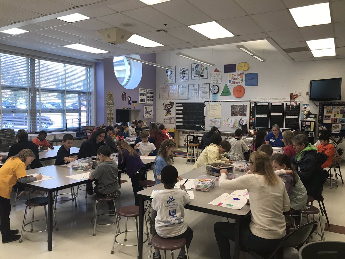 2nd graders and their parents making Unique Imaginary Places using lines and shapes. We had lots of fun looking at the work of Joan Miro and Alexander Calder.  #AmericanEducationWeek <a href="/SparksES_BCPS/">Sparks ES</a> @visualartsbcps