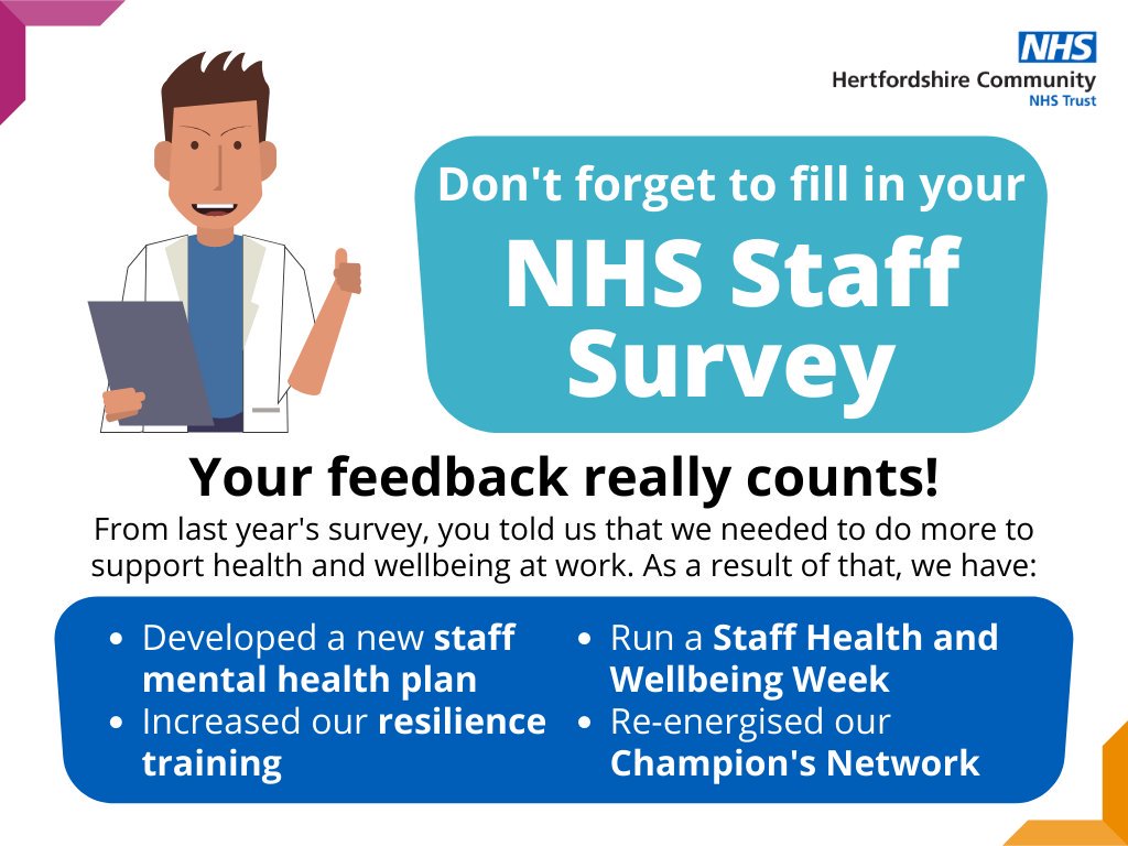 HCTNHS's tweet photo. HCT staff - don't forget to fill in your NHS Staff Survey before the deadline. It only takes a few minutes, and your feedback really does help to shape developments and make HCT a great place to work! https://t.co/rKmi7fbvpa