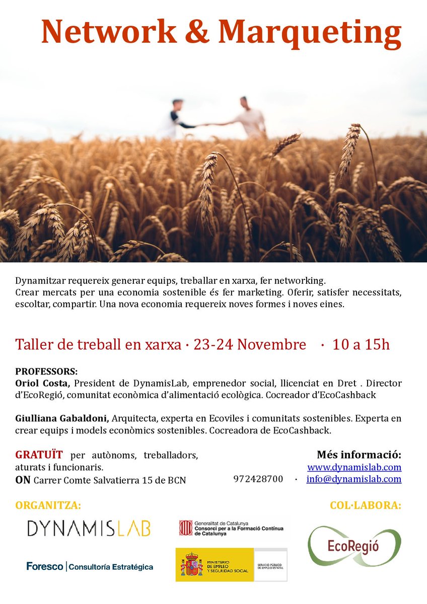 DynamisLab's tweet photo. Satisfets dels anteriors tallers
Nova oportunitat per gaudir del #networking &amp; #marketing per una #economiasostenible
#ecocashback #EcoRegió
https://t.co/KNcmaMN13Y https://t.co/hD3QBa5cbr