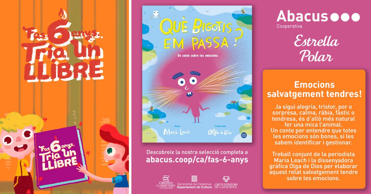 abacus_botigues's tweet photo. "Què bigotis em passa?", de #MariaLeach, @olgadedios i @llibresjoves, és una de les nostres recomanacions per gaudir de la lectura amb els teus fills i la campanya #Fas6anys de la @gencat! ♥️📖 Descobreix aquest #llibre i molts més! 👉 https://t.co/gdeRbAzbwz
#somllibres https://t.co/vtCHP4p6eu