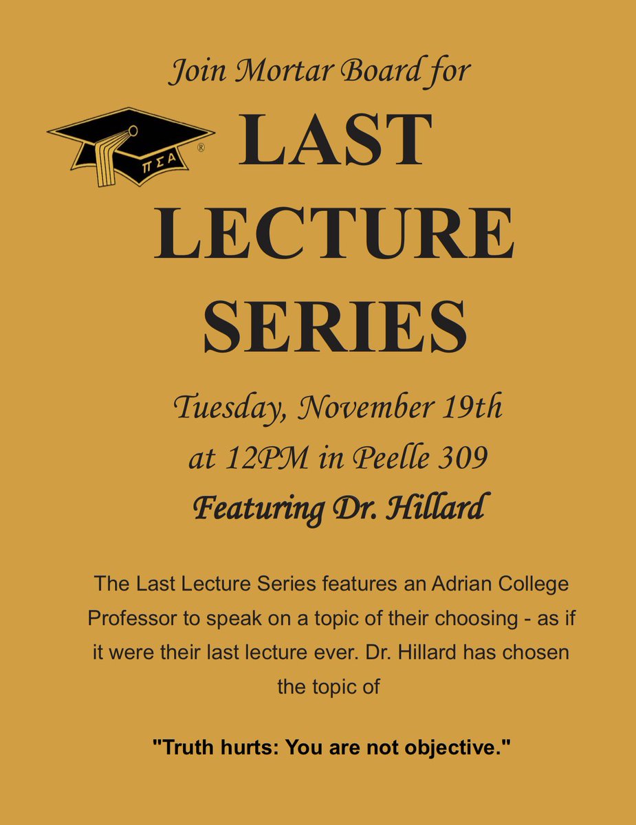 Today is the day!! Make sure you stop by Peelle 309 at 12pm to listen to Dr. Hillard speak.