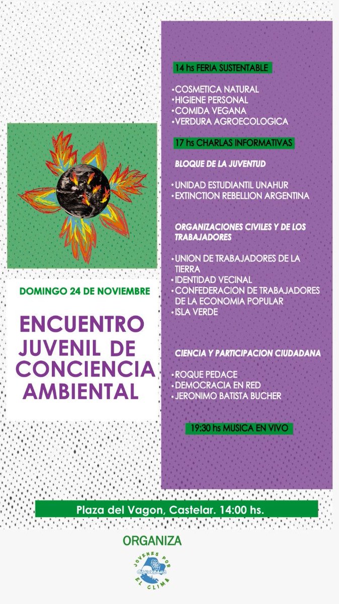 jovenesclimacon's tweet photo. Vení a participar del Encuentro Juvenil de Conciencia Ambiental que organizamos en Castelar! Compartí y difundí, que se vienen cosas muy copadas. https://t.co/ro9GlzLdKC