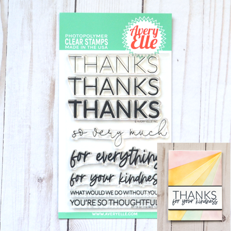 AveryElleStamps's tweet photo. In this season of thanksgiving, who wouldn't want to add this wonderful Thanks Thanks stamp set to their stash? It makes such a professional-looking statement on your card. Available in two days. #averyellestamps #aewinter2019 #thanksthanks #cardmaking https://t.co/v1JwAqGCUH