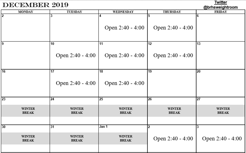 December Schedule.  You MUST have a current PHYSICAL &amp; approved PERMISSION SLIP before you can join us.