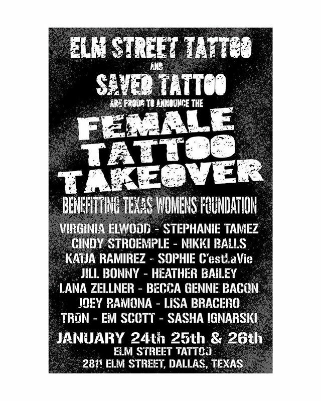 Very excited to get out of the NYC cold and tattoo with friends for a good cause!! FEMALE TATTOO TAKEOVER benefiting Texas Women’s Foundation, January 24th - 26th, 2020 •  Presented by <a href="/elmstreettattoo/">elmst tattoo</a> and <a href="/savedtattoo/">Saved Tattoo</a>
Please email me at virginiaelwo… ift.tt/2KAGNTz
