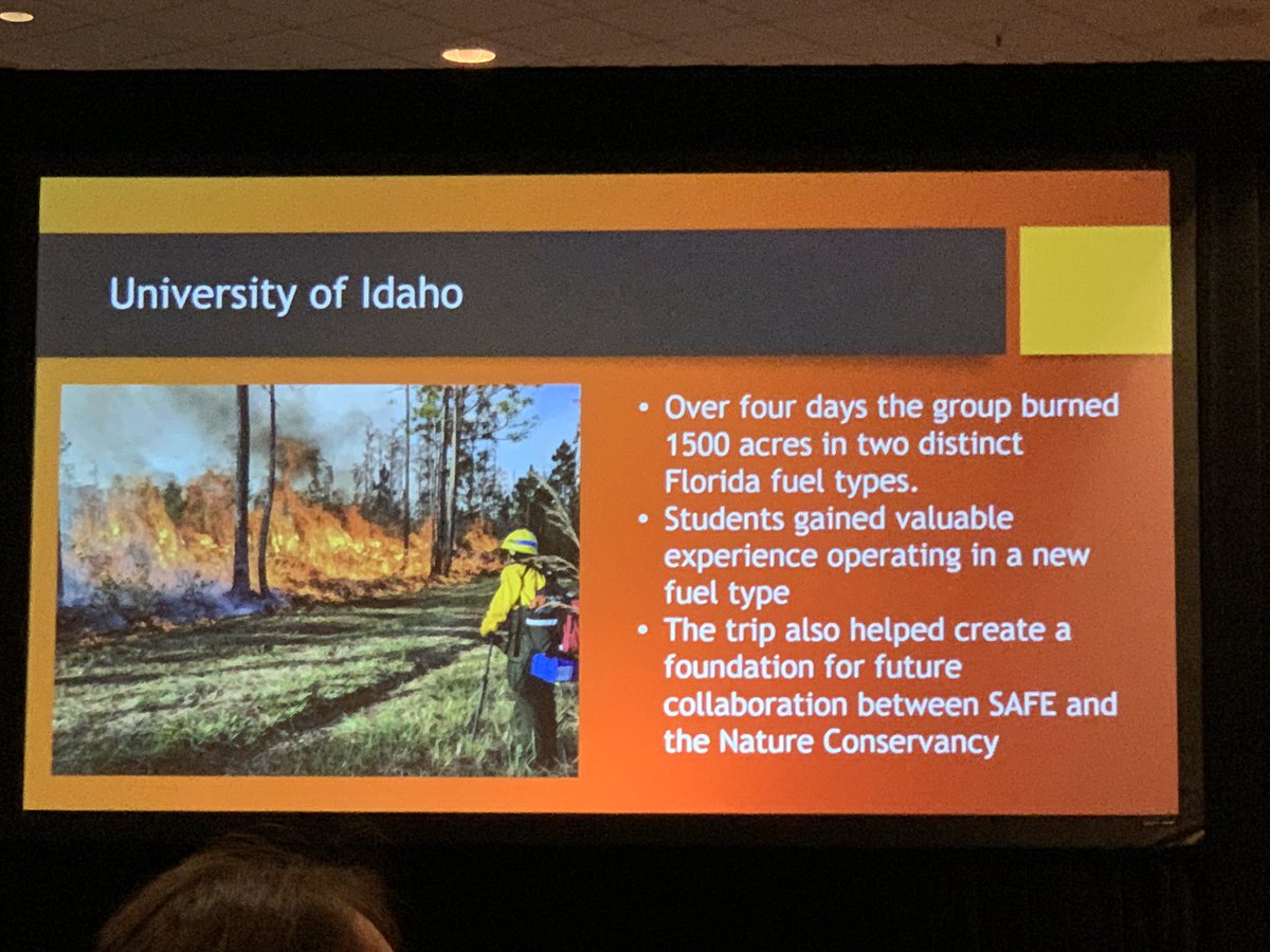 fireecology's tweet photo. President of the Student Association for Fire Ecology @Soccerfilson giving us the highlights of the different chapters of SAFE this year while we munch. Apparently thereโs some positions available, if working for National SAFE interests you! #FireCon2019 https://t.co/lOrH53yeDp
