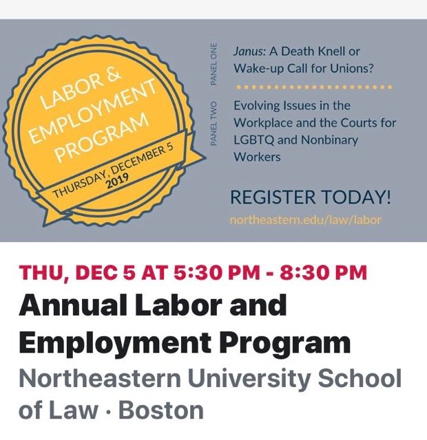Looking forward to being a panelist at #NUSL on "Evolving Issues in the Workplace and Courts for LBGTQ and Nonbinary Workers."