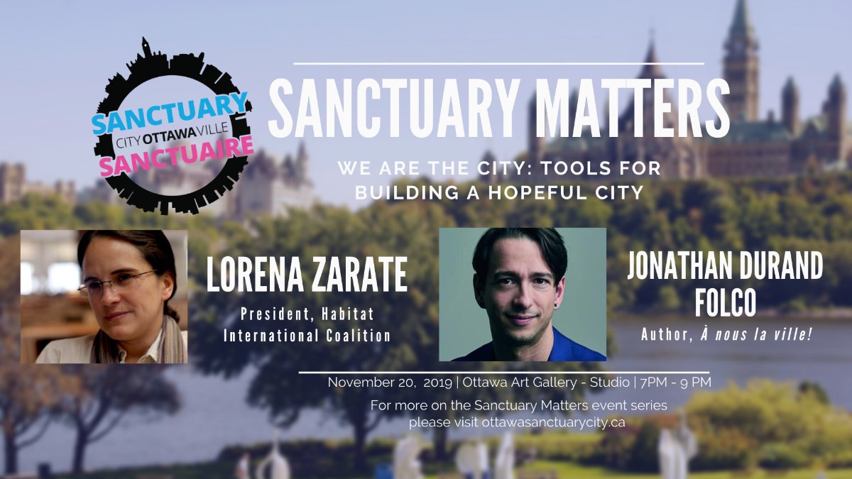 habitat_intl's tweet photo. Today @SanctuaryOtt discussion on<.
🔸the role cities play in the struggle to create alternative futures
🔸the kind of city we want to live in 
🔸the kind of city we can love 
🗣️with @hicpresident and Jonathan Durand Falco (author, À nous la ville!)
https://t.co/Ynd3sSkFEj https://t.co/8Zht7aiQIo