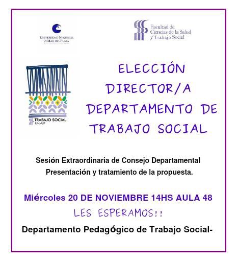 Facultad de Cs. de la Salud y Trabajo Social UNMdP (@notisaludunmdp) on Twitter photo Elección de Dirección del Dto. Pedagógico de Trabajo Social
<a href="/unmdp/">Universidad Nacional de Mar del Plata</a> #TrabajoSocial Elección de Dirección del Dto. Pedagógico de Trabajo Social
<a href="/unmdp/">Universidad Nacional de Mar del Plata</a> #TrabajoSocial