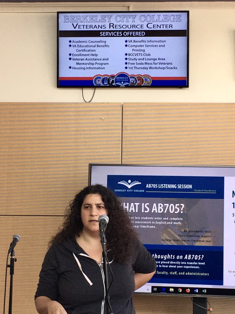 What are your thoughts on AB705? Great to hear what our students think about the changes in English &amp; Math and having to take College-level courses freshman year. They want more options to get support!  ⁦<a href="/berkeleycc/">BerkeleyCityCollege</a>⁩ ⁦<a href="/PeraltaColleges/">The Peralta Colleges</a>⁩ ⁦<a href="/CalCommColleges/">California Community Colleges</a>⁩