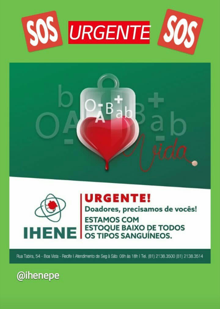 felipeniceas's tweet image. O IHENE está precisando de doações de sangue, infelizmente só volto a doar em janeiro. #acorrentedobem #doesanguedoevida #soudoador #recife #ihene