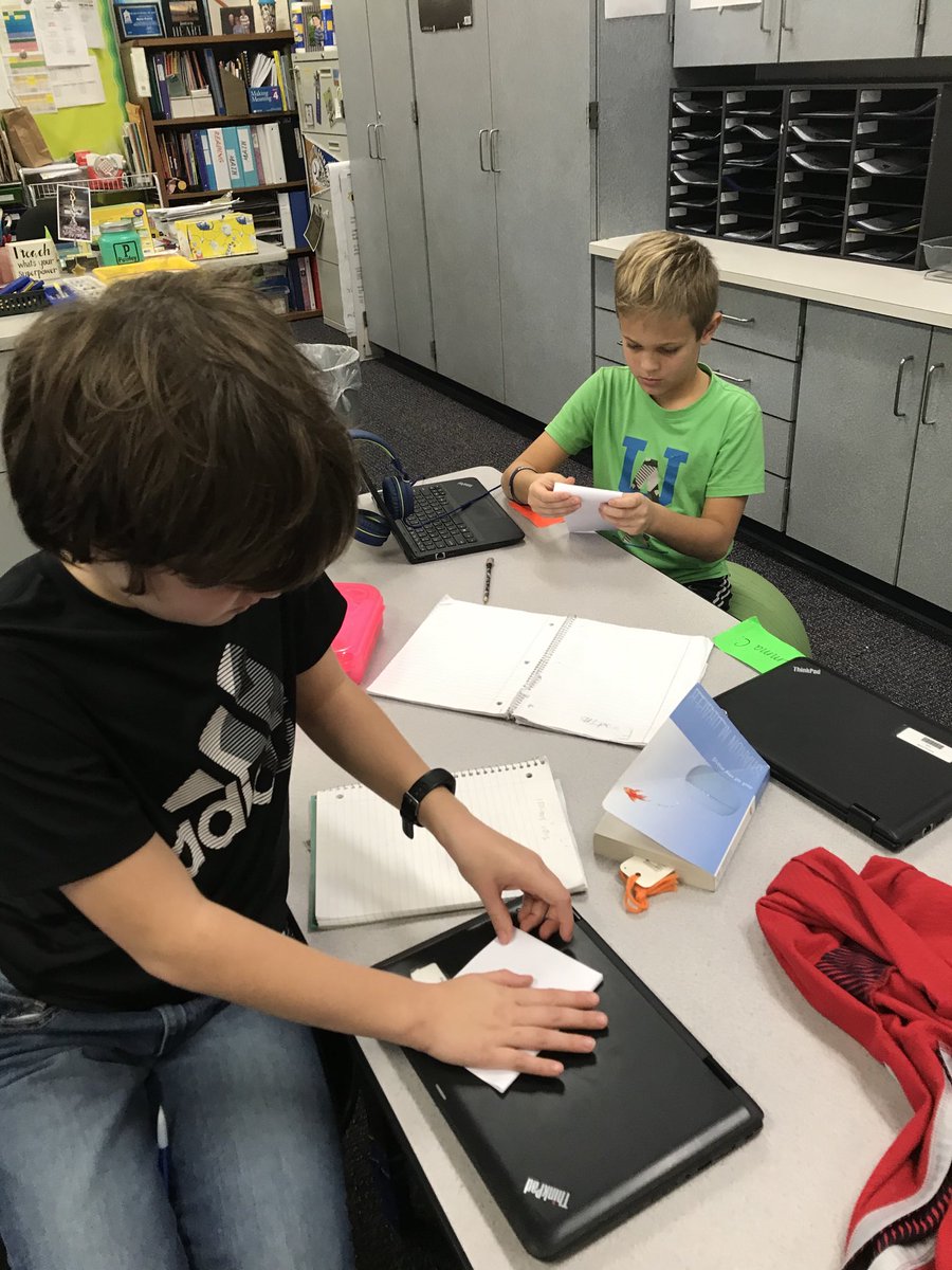 AESMrsPowley's tweet photo. Day 1 of our fraction unit - we used a whole piece of paper to create a fraction.  We came up with some interesting ways to represent our fractions! ⁦@AESPanthers⁩ #modelingmath https://t.co/ilFO8kQuZt