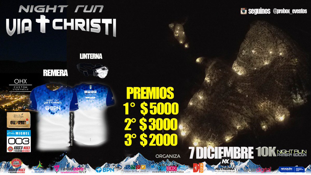 DeProbox's tweet image. Falta muy poco para el 7 de Diciembre !
Quedan pocos cupos, preinscribite en proboxeventos.com.ar/viachristi 

$20000 en #Premios para categorías generales
y medallas Oro, Plata, Bronce para las categorías!

Se viene una fiesta del #running Nocturno en @munijandes .