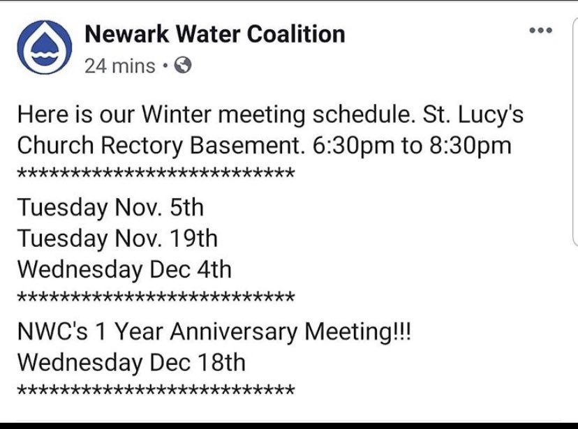 CleanWater4Nwk's tweet photo. our Winter meeting schedule. We are grateful for the community that we keep growing with. #CleanWater4Newark #NoSafeLevelsOfLead #WaterIsLife https://t.co/pS0js2gjIJ