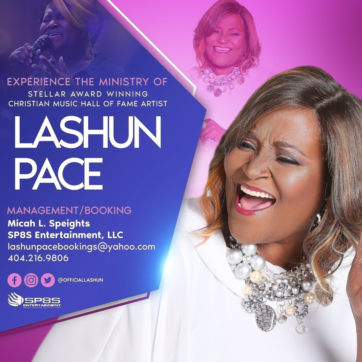 #NowBooking #LashunPace #GospelMusic #SoulTrainLadyofSoul #christianmusichalloffame #stellarawardwinner