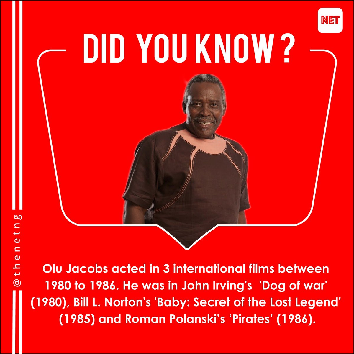 theNETng's tweet photo. Olu Jacobs is a Nollywood legend’s legend. Before his roles in these movies, he also appeared in several British television series in the 1970s.🤴🏾#NETICON #OluJacobs #Legend https://t.co/Z4I8XvpYBG