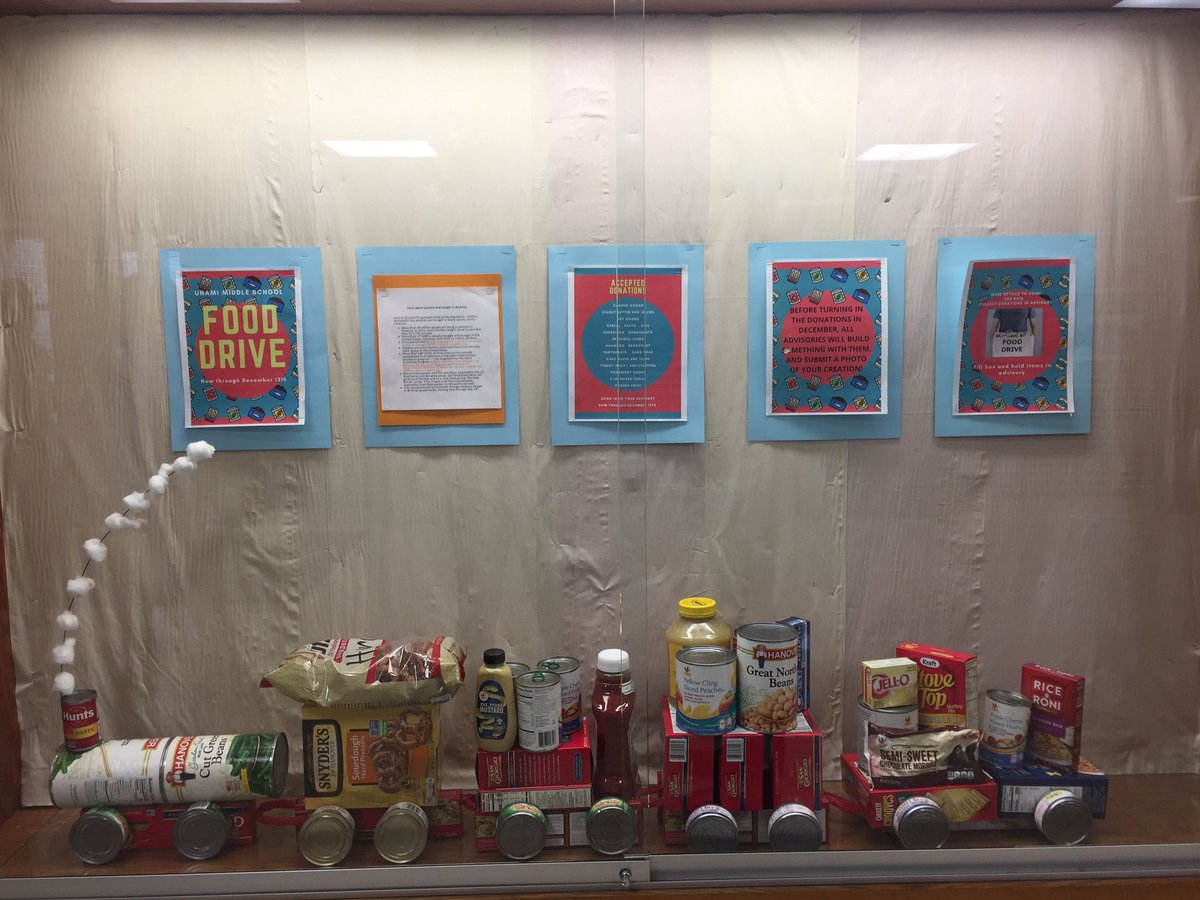 The <a href="/CBUnamiMS/">Unami Middle School</a> food drive is underway now through December 13th!
The challenge for every advisory group will be what to create using the donated items! Thank you Mr. Swanson! <a href="/umsfreshmen/">UMSfreshmen_CB</a> <a href="/DMMiller_CBSD/">Denise Miller</a> <a href="/DrM_Teacher/">James Massey</a> @LauraWingerter <a href="/SperaUMSSciecne/">Michelle Spera</a> <a href="/CatieFrederick/">Mrs. Frederick</a> <a href="/chad_watters/">Chad Watters</a>