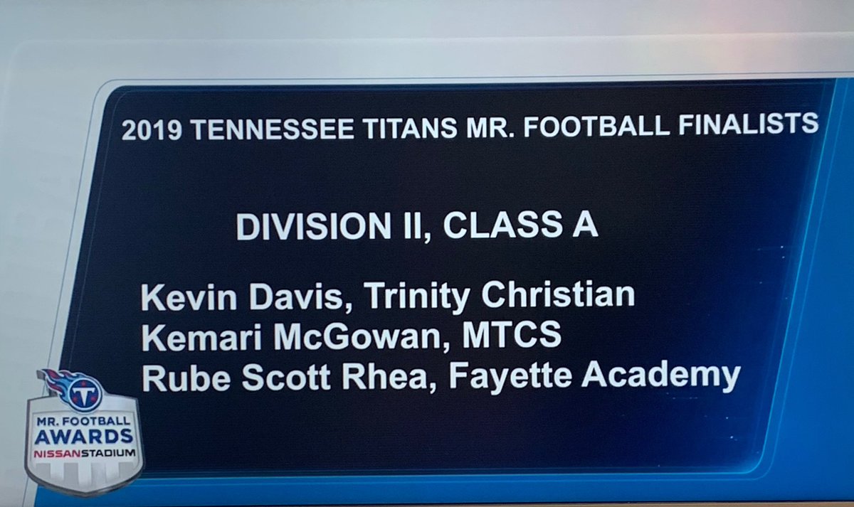 Congrats to Rube Scott Rhea for being named a Titans Mr Football Finalist.    He will attend the awards ceremony on Dec 2nd at Titans Stadium.