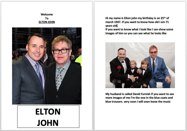 amandajaynecarr's tweet photo. The little one wrote a biography of her favourite Londoner @eltonofficial for her homework, tonight we’re heading to his book launch with @davidwalliams and she’s super excited #CheckingOutTheCompetition https://t.co/jZJs9tT0p7