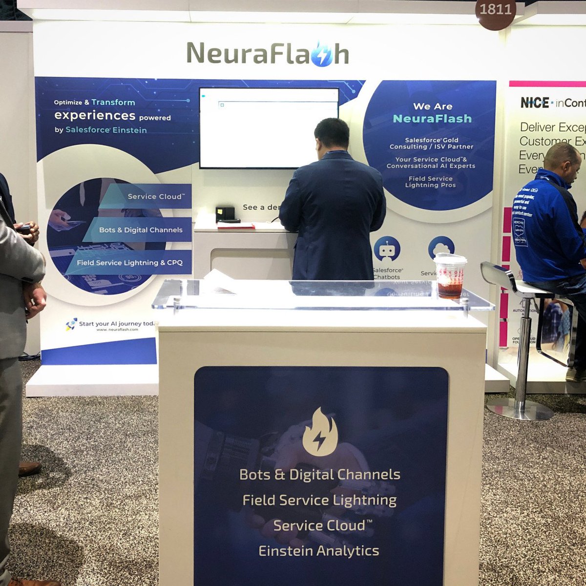 NeuraFlash's tweet photo. We are all set up and ready for you trailblazers!! #df19 #booth1811 #comeseeus #bots #fieldservicelighting #servicecloud #digitalchannels #einstein https://t.co/4J62tNKZ6s