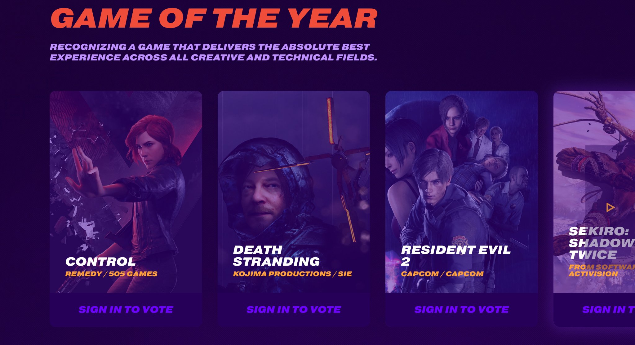Death Stranding,' 'Control' Lead Game Awards 2019 Nominations
