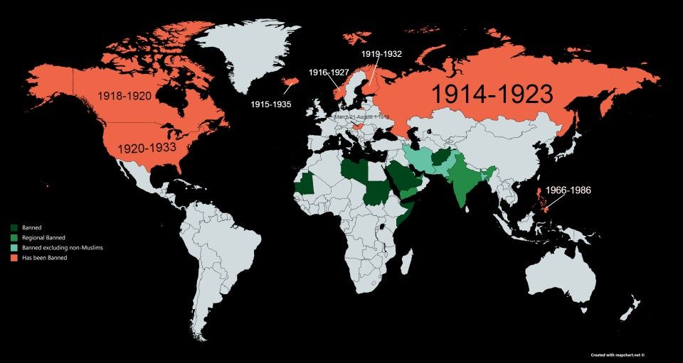 Simon Kuestenmacher Ar Twitter Prohibition World Map All The Countries That Had Or Currently Have Alcohol Prohibition In Place Source Https T Co 6fgfq1fl9s Https T Co Psq2z0asak