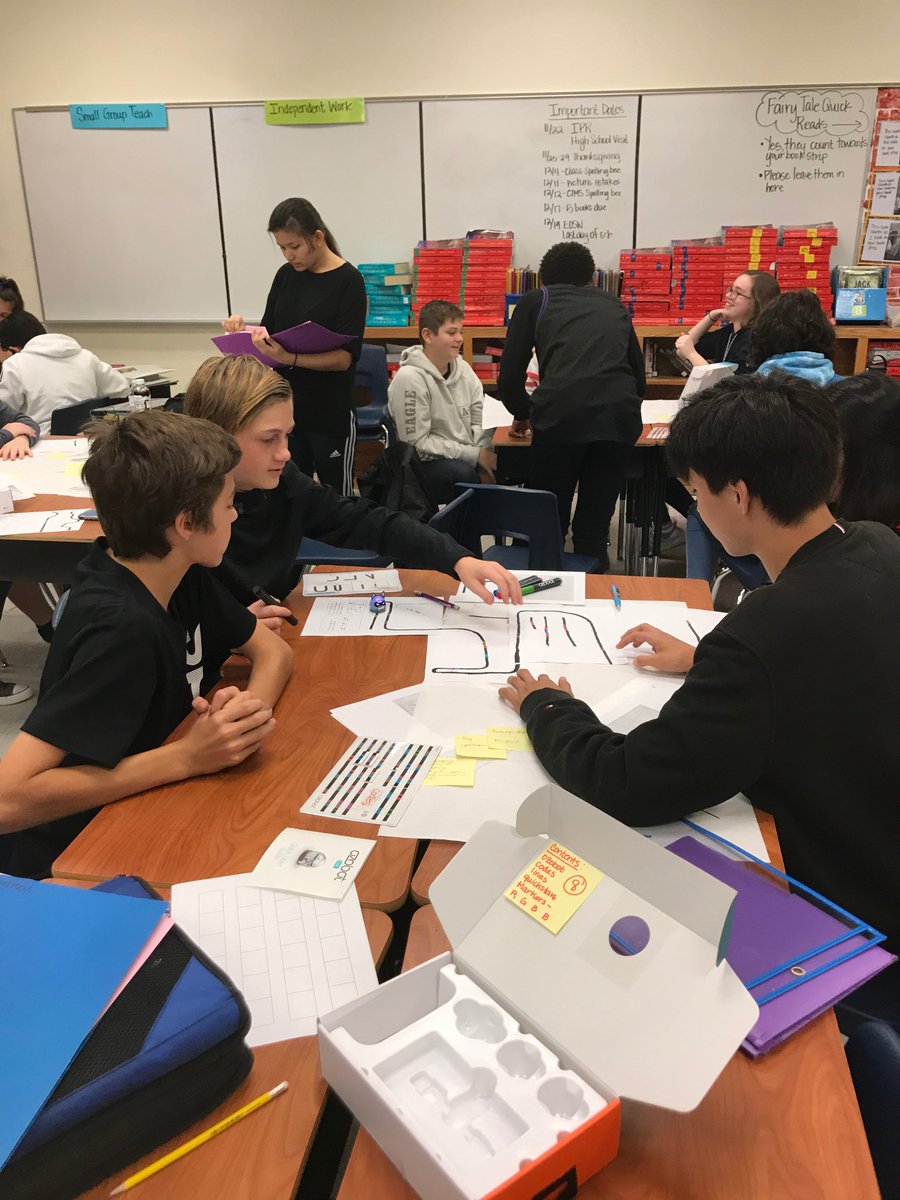 Students <a href="/CTMS_Cougars/">Chisholm Trail MS</a> Mrs. Williams 8th LA class using @ozobot to show the change from linear to non-linear plot lines (flashback) in their fairy tales. <a href="/RRISDTech/">RoundRock Technology</a> @RRISD1family