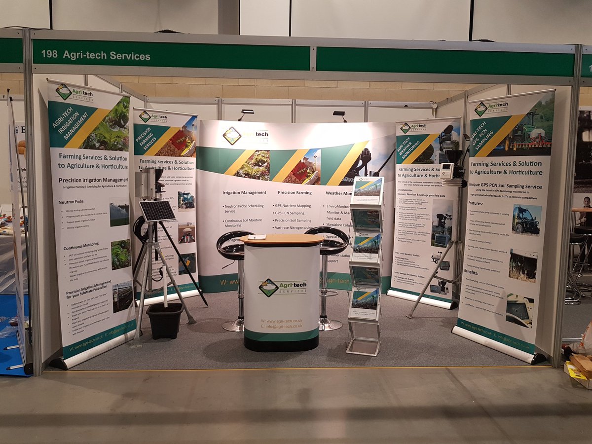 Setting up complete, and now looking forward to seeing faces new and old over the next 2 days hall 1 stand198 @BP2019Harrogate #pcnsampling #precisionfarming #irrigationmonitoring #weathermonitoring