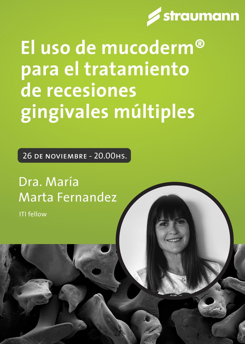 StraumannMX's tweet image. No te pierdas este jueves 26 de noviembre la próxima webinar de botiss con el tema “El uso de mucoderm® para el tratamiento de recesiones gingivales múltiples” a cargo de la Dra. María Marta Fernández #botiss #mucoderm #biomateriales #straumann

bit.ly/35ZiBmU