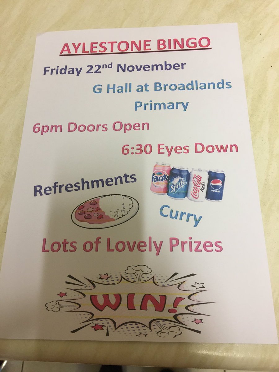 keith2013sarah's tweet photo. @Aylestone_hfds Don’t forget our bingo is on Friday, doors open at 6pm so come and join us. Loads of lovely prizes https://t.co/WxfVfH0hwd