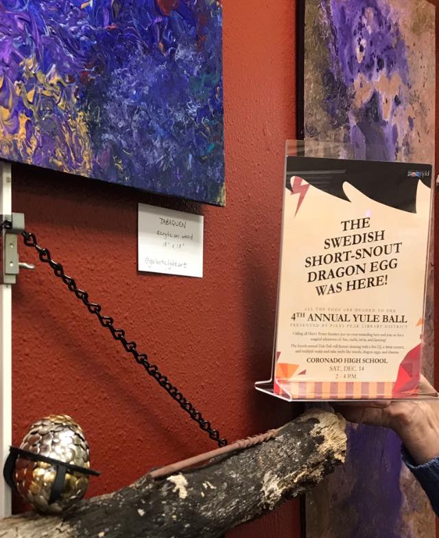 ppld's tweet photo. The dragons are preparing for the 4th annual Yule Ball! A Swedish Short-Snout dragon egg visited our dragon art display from @galacticlightart.
What magical place will our dragon egg visit next? #yuleball #harrypotter #cheyennemountainlibrary
https://t.co/NAN18lSag0 https://t.co/hJNZduPNvZ
