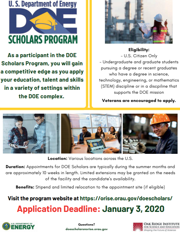 GreatMindsSTEM's tweet photo. Don't miss this opportunity! U.S. Department of Energy (DOE) mission and operations. submitted app: https://t.co/xeKlUQH5uw Deadline: January 3, 2020, 4:00 PM EST
For more info: https://t.co/EJOH2T9qSk https://t.co/iZ6ToZl17x