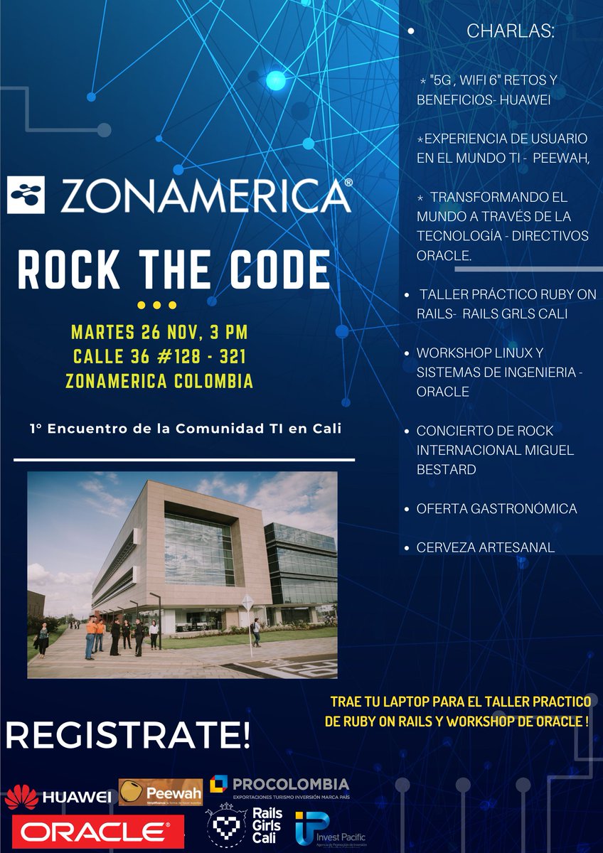 investpacific's tweet photo. Participe este 26 de noviembre en Zonamerica #RockTheCode, un evento dirigido a desarrolladores/programadores, académicos y empresarios, para visibilizar la comunidad TI de #CaliCo y las oportunidades de negocio que hay en la ciudad para las empresas. https://t.co/nTd82ECDNf https://t.co/Ef77X35aUZ