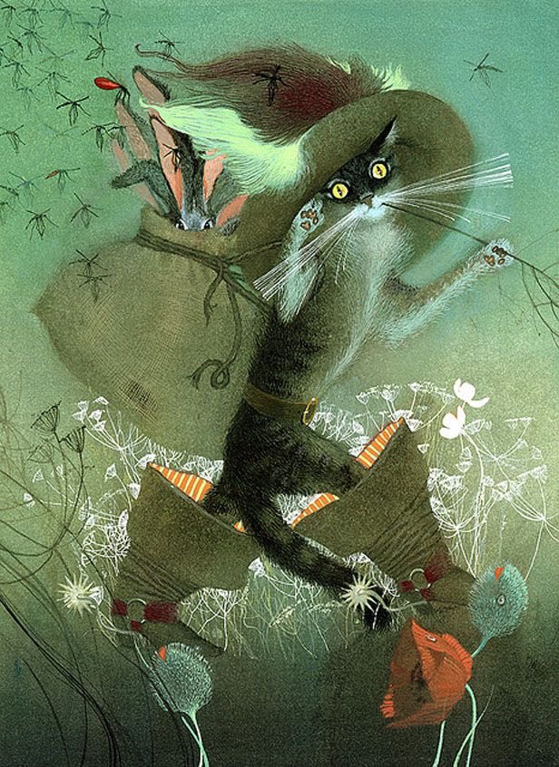 Puss in Boots, a tale by Charles Perrault, here illustrated by Nadezhda Illarionova #FairyTaleTuesday