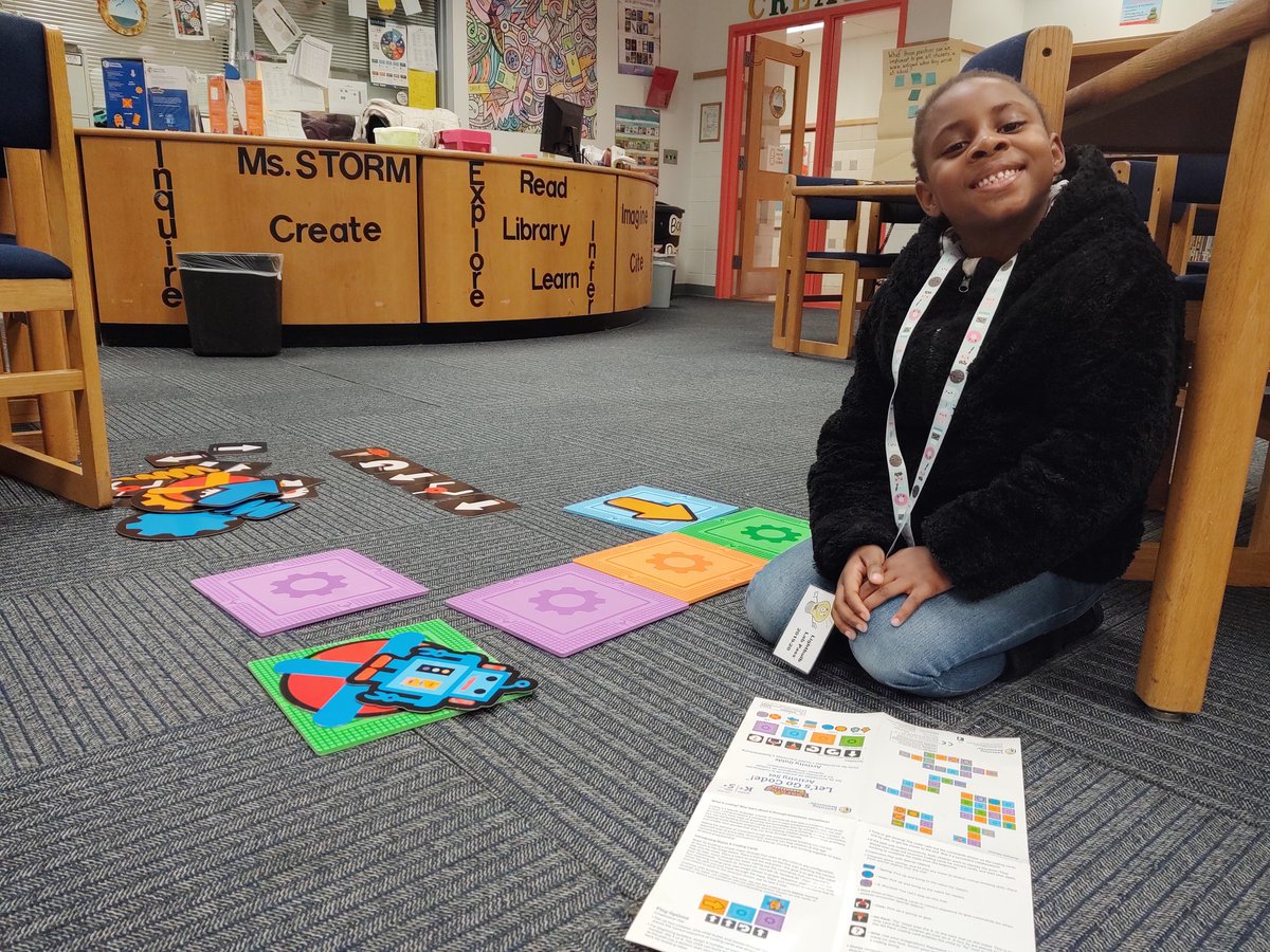 diane_shores's tweet photo. Amoura, a 2nd grade Tiger, is learning to code using our new Let's Go Code mats in the #JTESLightbulbLab! #FutureComputerProgrammer #GirlsCode @hmeducate @e_jamison0801 @jennthomas75 @JohnTylerElem https://t.co/ztMh27VM2S